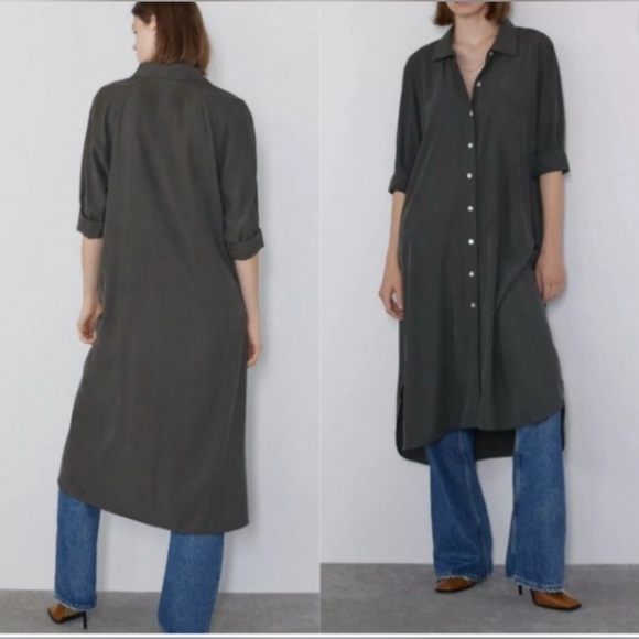 Zara Dresses & Skirts - ZARA green Long Sleeve Button Front Shirt Dress Size Medium